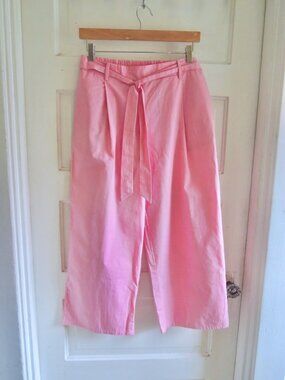 Maud Vivante Pink Wide Leg Tie Waist Cotton Cropped Ankle Pants S